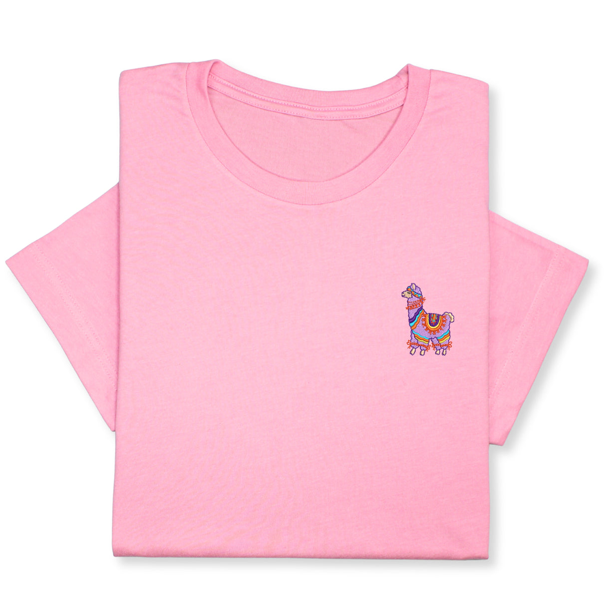 Colorful Llama Embroidered T-Shirt, Cute Alpaca Graphic Tee, Boho Animal Shirt, Fun Andean Wildlife Gift for Her & Him, Festival Style Top