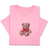Cute Bear Embroidered T-Shirt, Cute Plush Toy Design, Red Bow Gift Shirt, Soft Aesthetic Tee for Her, Whimsical Embroidery, Cozy Outfit Idea