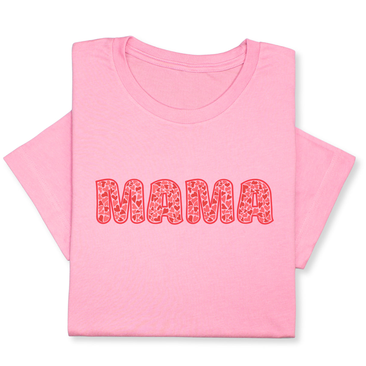 MAMA Print T-Shirt, Bold Red Heart Pattern Design, Cute Graphic Tee for Mom, Mother's Day Gift, Whimsical Mama Shirt for Her