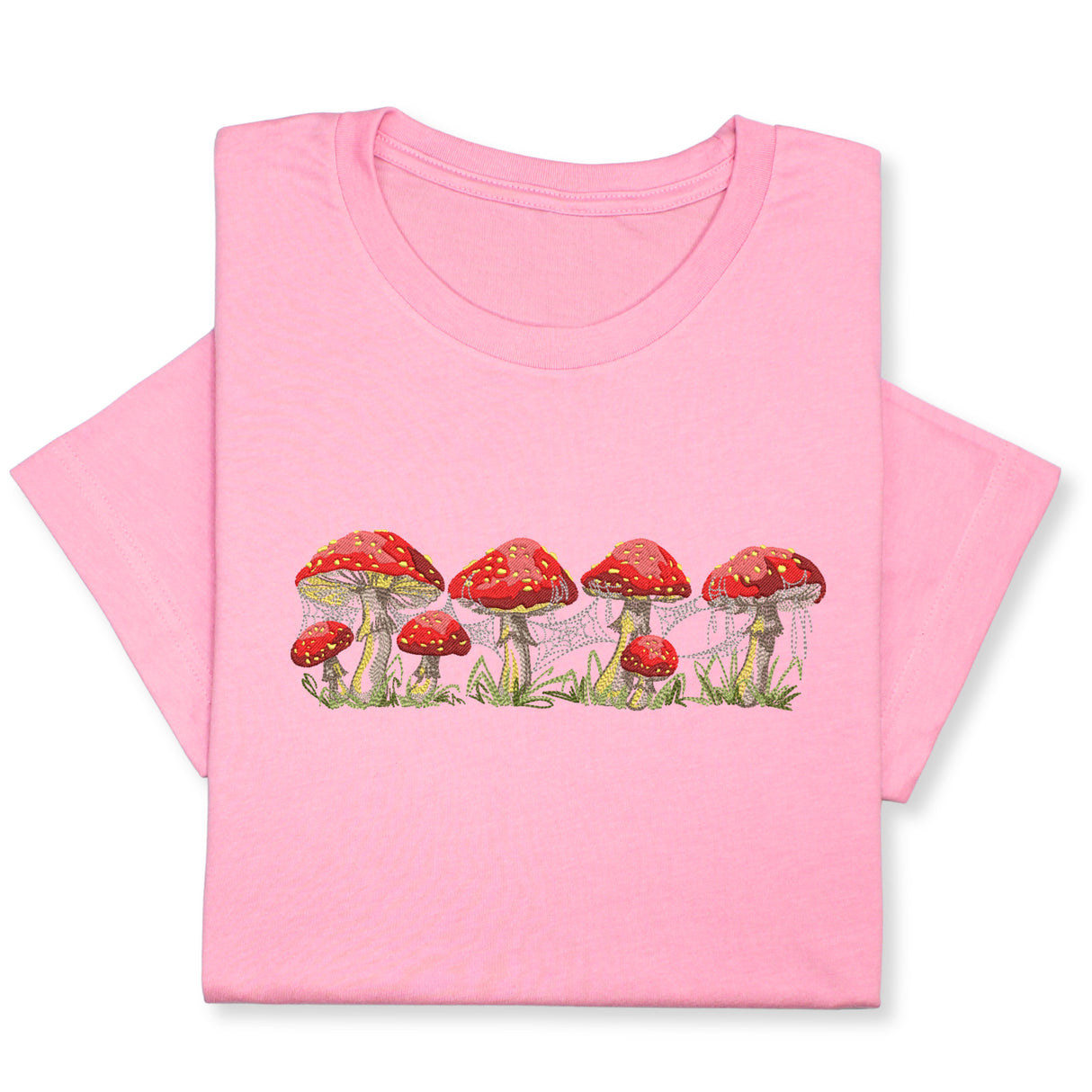 Red Mushrooms Embroidered T-Shirt, Whimsical Amanita Design, Unique Nature-Inspired Tee, Perfect Gift for Mushroom Lovers!