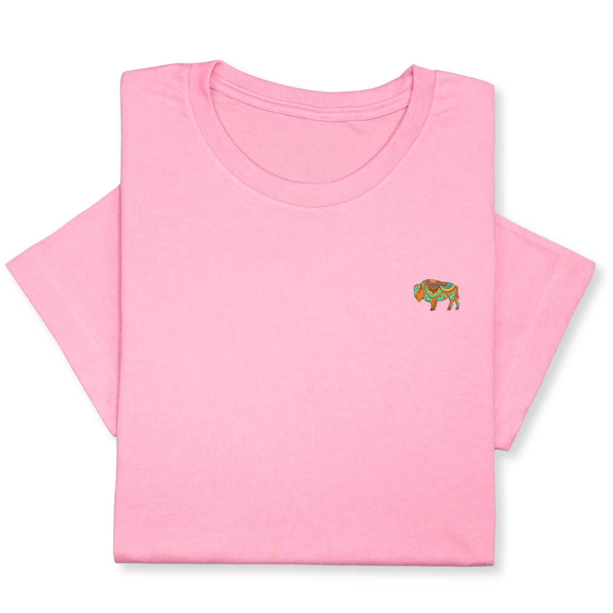 Colorful Bison Embroidered T-Shirt, Boho Western Buffalo Tee, Native American Style Shirt, Cowgirl Gift, Tribal Animal Design