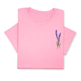 Lavender Embroidered T-Shirt, Minimalist Botanical Shirt, Floral Gift for Her, Nature Inspired Tee, Delicate Flower Embroidery