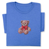 Cute Bear Embroidered T-Shirt, Cute Plush Toy Design, Red Bow Gift Shirt, Soft Aesthetic Tee for Her, Whimsical Embroidery, Cozy Outfit Idea