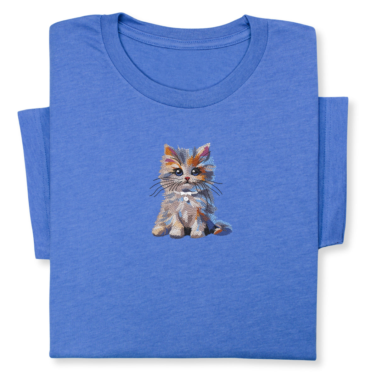 Cute Cat Embroidered T-Shirt, Colorful Kitty Design Tee, Whimsical Animal Lover Gift, Cozy Outfit, Furry Pet Embroidery for Cat Lovers