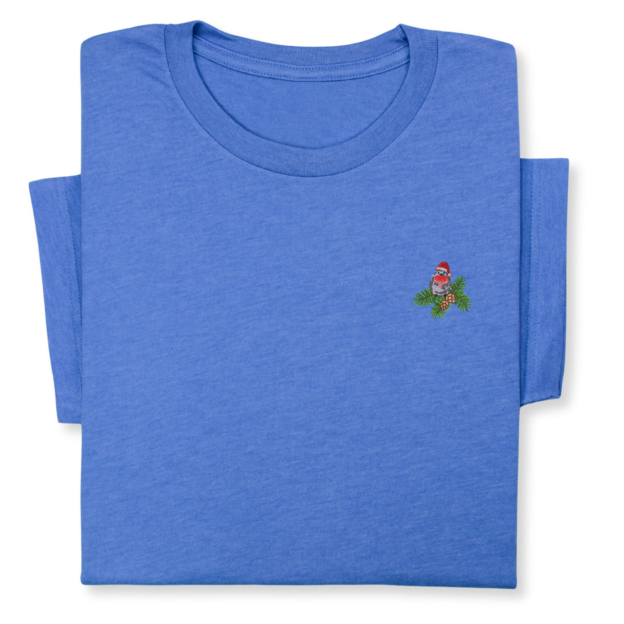 Christmas Bird Embroidered T-Shirt, Festive Robin Tee with Santa Hat, Cute Holiday Nature Shirt, Cozy Minimalist Xmas Gift for Bird Lovers