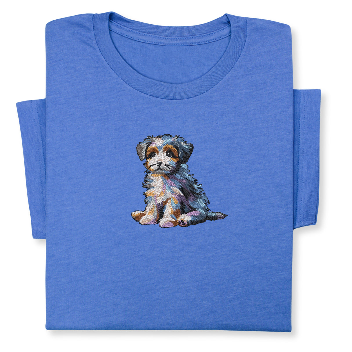 Cute Puppy Embroidered T-Shirt, Colorful Dog Lover Gift, Whimsical Pet Design Tee, Playful Animal Embroidery, Cozy Outfit for Dog