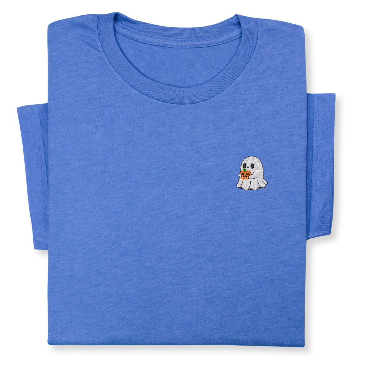 Halloween Ghost T-Shirt with Pumpkin, Cute Spooky Embroidered Tee for Fall & Halloween Season
