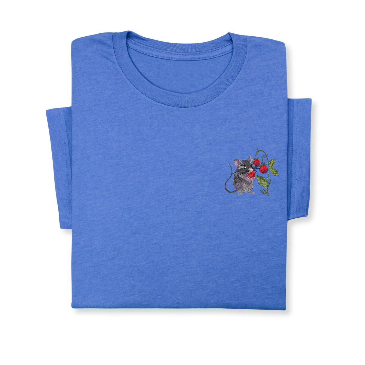Mouse & Berry Embroidered T-Shirt, Cute Garden Animal Tee, Whimsical Nature Shirt, Funny Rodent Embroidery Gift for Her & Him