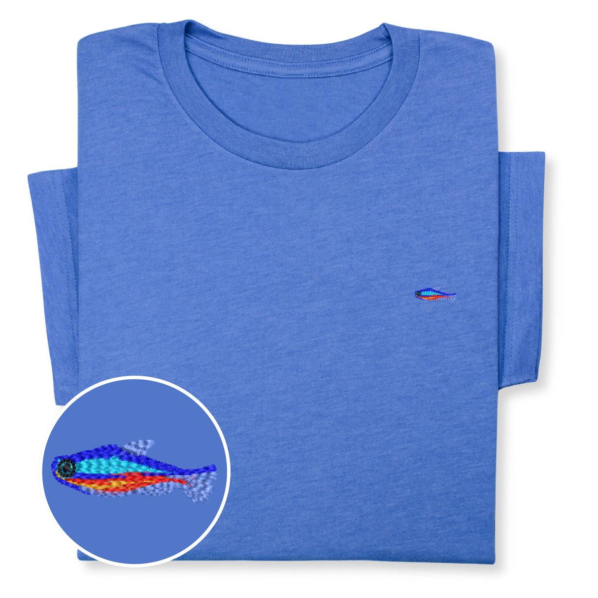 Tiny Fish Embroidered T-Shirt, Minimalist Aquatic Animal Tee, Small Fish Design Shirt, Ocean-Inspired Gift, Cute Sea Life Unisex Cotton Tee