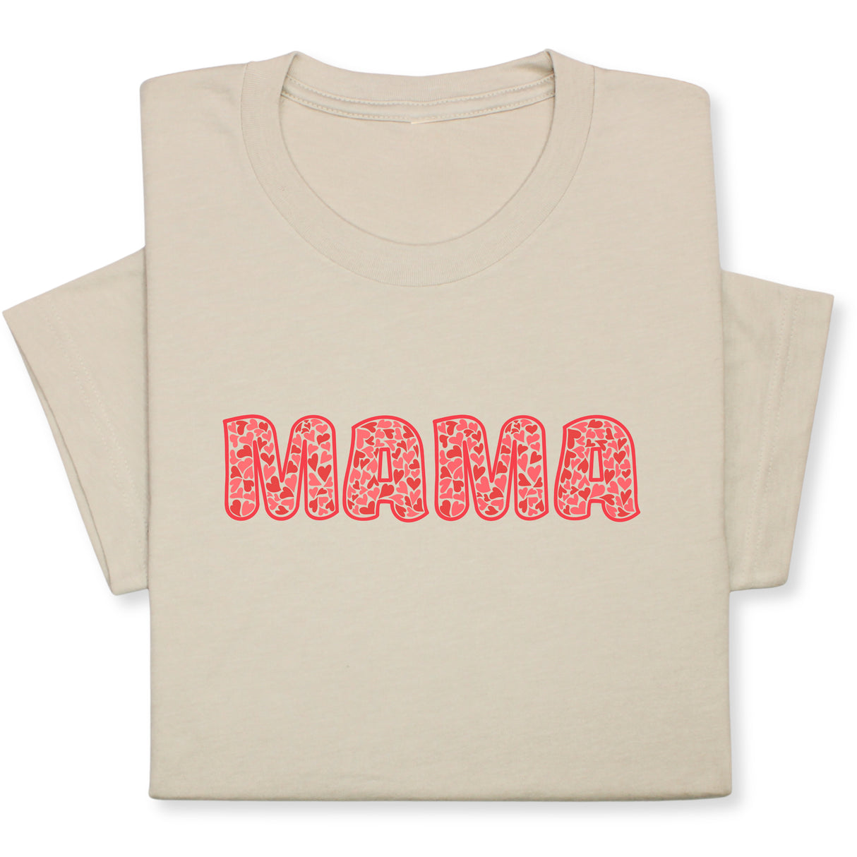 MAMA Print T-Shirt, Bold Red Heart Pattern Design, Cute Graphic Tee for Mom, Mother's Day Gift, Whimsical Mama Shirt for Her