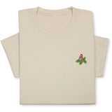 Christmas Bird Embroidered T-Shirt, Festive Robin Tee with Santa Hat, Cute Holiday Nature Shirt, Cozy Minimalist Xmas Gift for Bird Lovers