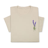 Lavender Embroidered T-Shirt, Minimalist Botanical Shirt, Floral Gift for Her, Nature Inspired Tee, Delicate Flower Embroidery