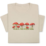 Red Mushrooms Embroidered T-Shirt, Whimsical Amanita Design, Unique Nature-Inspired Tee, Perfect Gift for Mushroom Lovers!