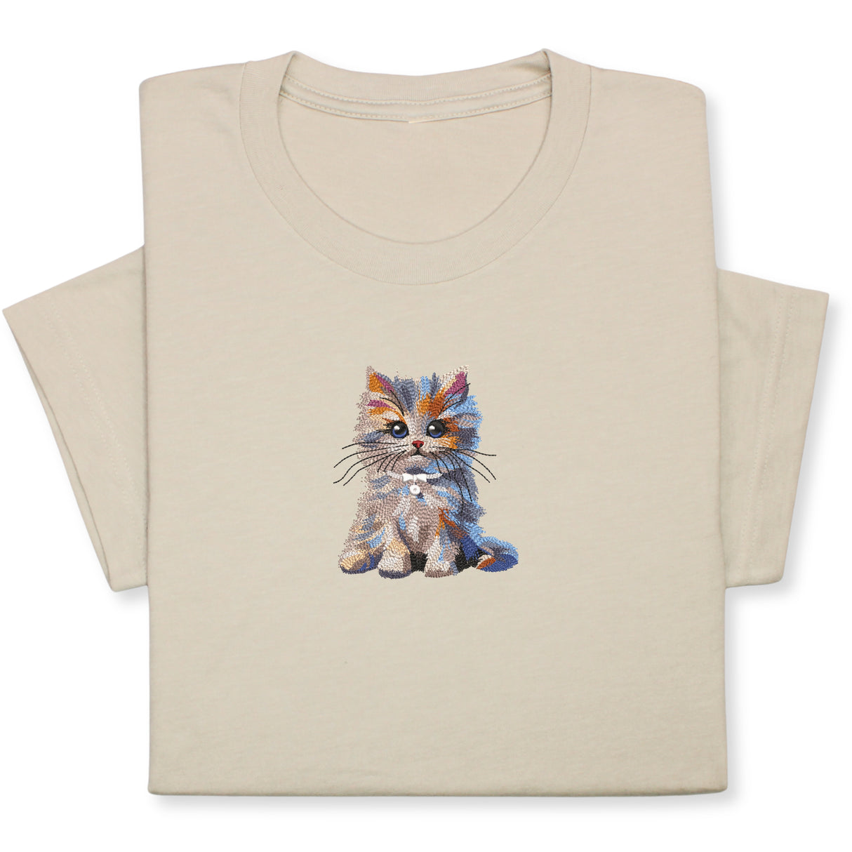 Cute Cat Embroidered T-Shirt, Colorful Kitty Design Tee, Whimsical Animal Lover Gift, Cozy Outfit, Furry Pet Embroidery for Cat Lovers