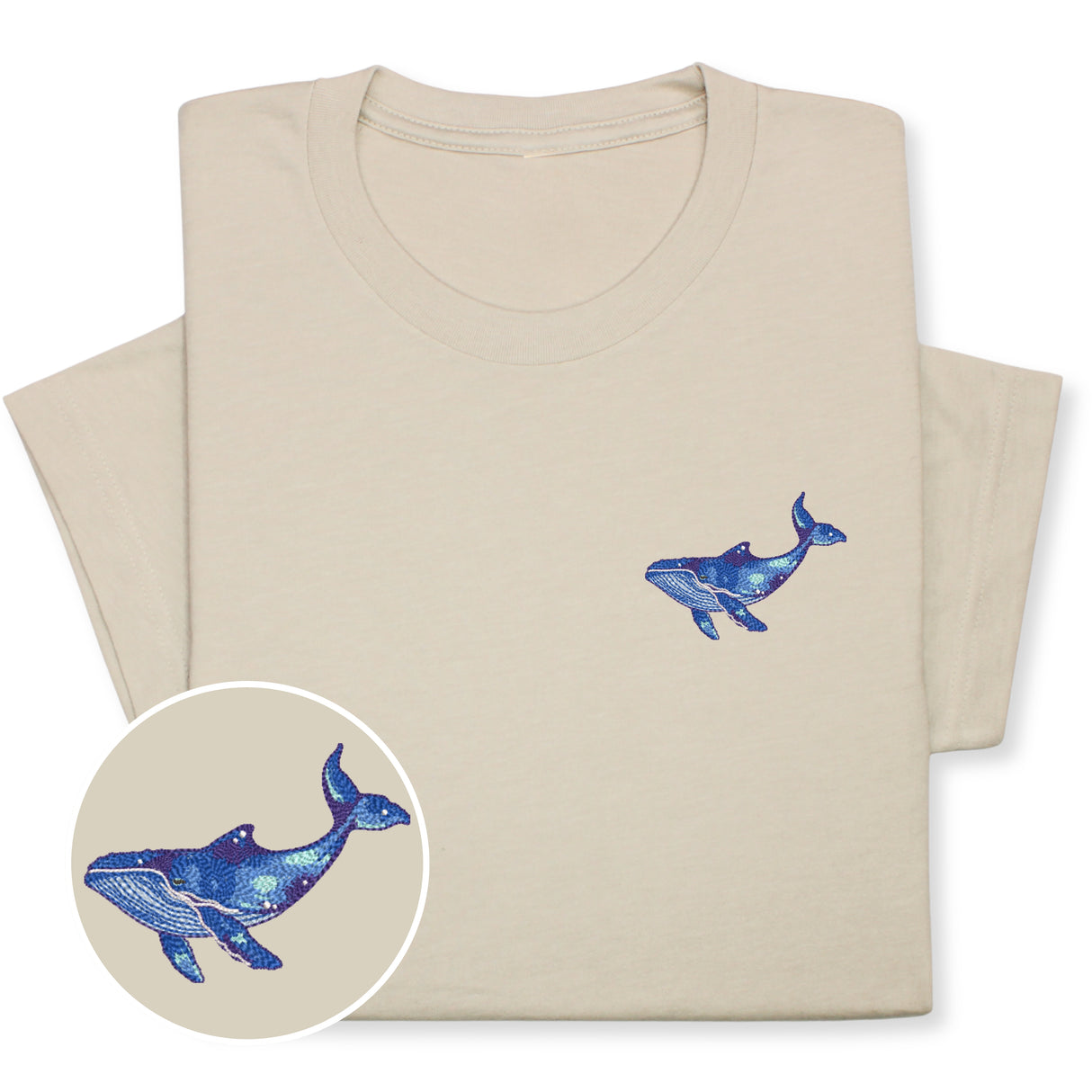 Blue Whale Embroidered Tee, Unisex Marine Life T-Shirt, Sea Life Whale T-Shirt, Ocean Gift for Sea Enthusiasts!