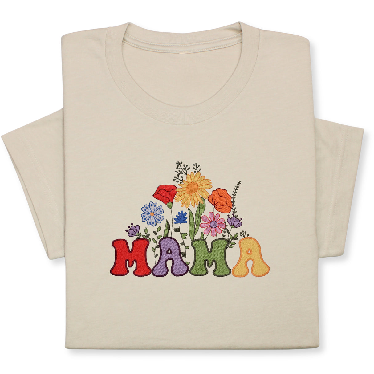 MAMA Floral Embroidered T-Shirt, Retro Flower Design Tee, Colorful Mother's Day Gift, Groovy Mom Shirt, Whimsical Botanical Aesthetic Outfit
