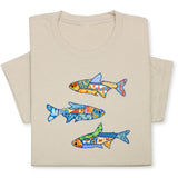 Colorful Fish Printed T-Shirt – Nautical Ocean Patchwork Tee, Sea Life Coastal Gift, Unique Marine-Inspired Beach Shirt, Unisex Summer Outfit