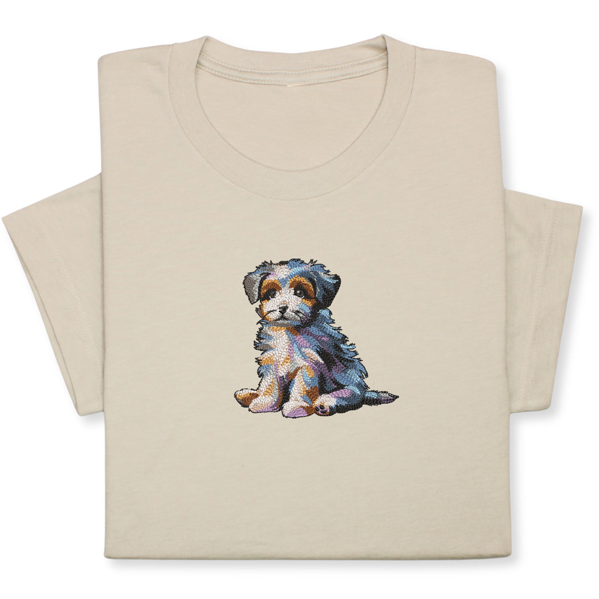 Cute Puppy Embroidered T-Shirt, Colorful Dog Lover Gift, Whimsical Pet Design Tee, Playful Animal Embroidery, Cozy Outfit for Dog