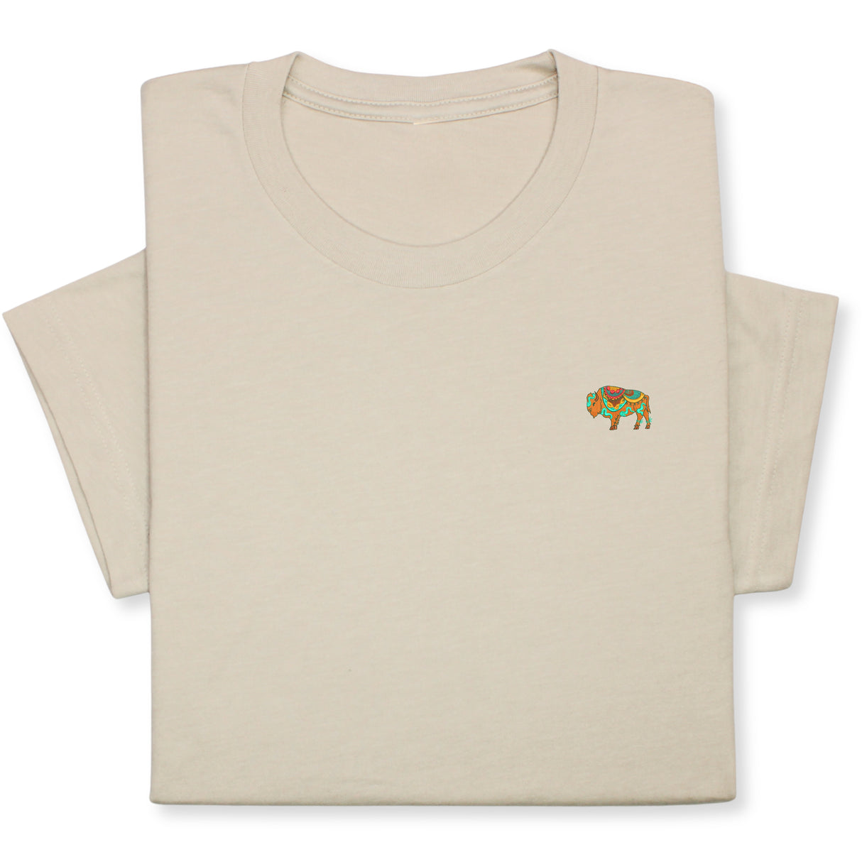 Colorful Bison Embroidered T-Shirt, Boho Western Buffalo Tee, Native American Style Shirt, Cowgirl Gift, Tribal Animal Design