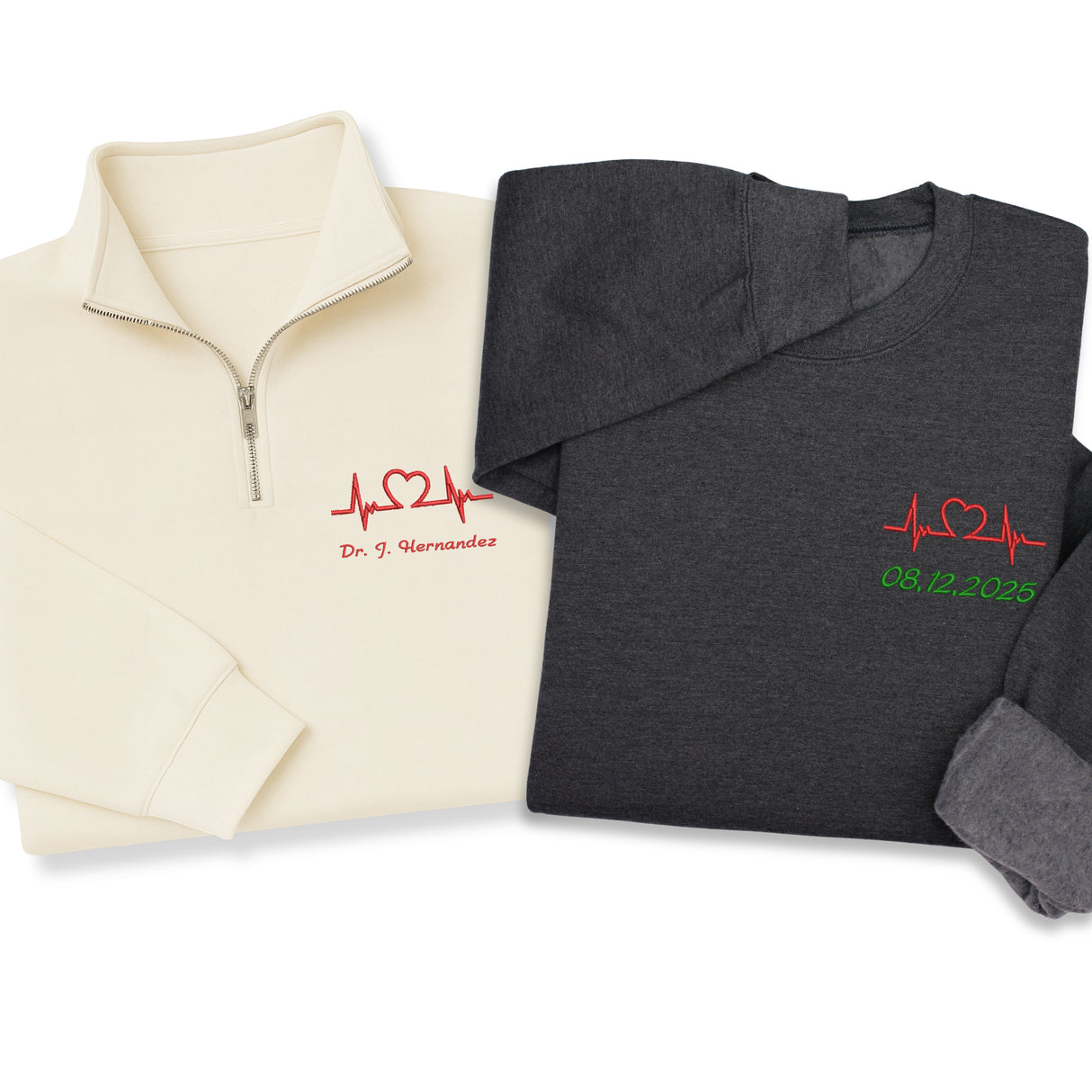 Personalized Nurse Embroidered Hoodie, Quarter Zip & Sweatshirt – Custom Name Gift, Heartbeat Medical Apparel for Healthcare Workers