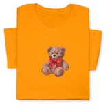 Cute Bear Embroidered T-Shirt, Cute Plush Toy Design, Red Bow Gift Shirt, Soft Aesthetic Tee for Her, Whimsical Embroidery, Cozy Outfit Idea