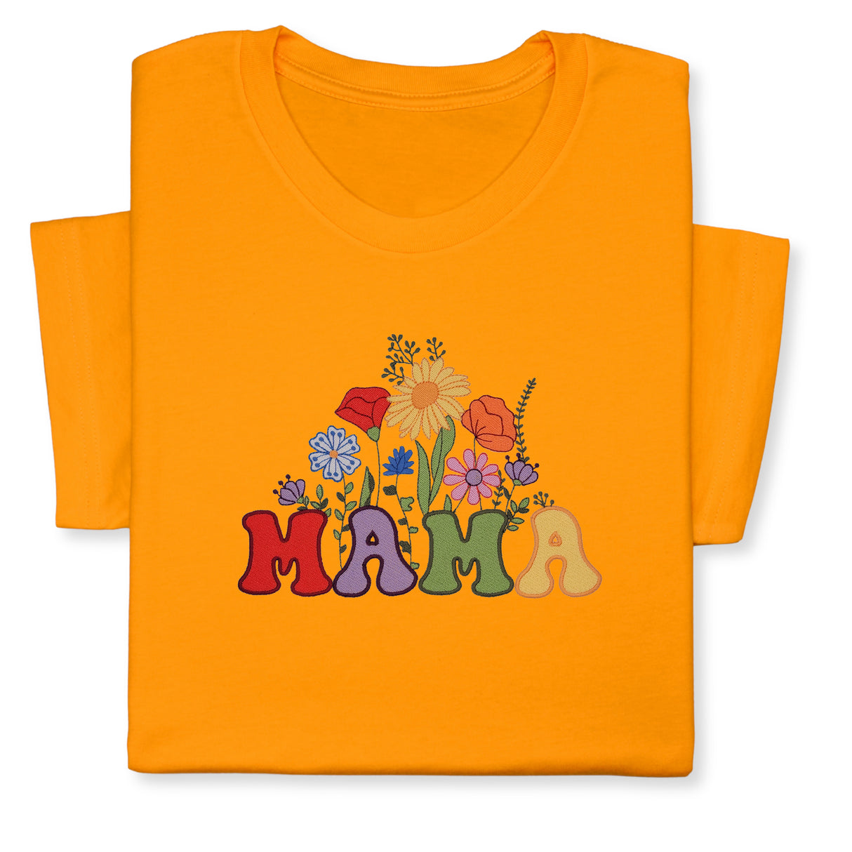MAMA Floral Embroidered T-Shirt, Retro Flower Design Tee, Colorful Mother's Day Gift, Groovy Mom Shirt, Whimsical Botanical Aesthetic Outfit