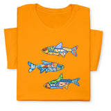 Colorful Fish Printed T-Shirt – Nautical Ocean Patchwork Tee, Sea Life Coastal Gift, Unique Marine-Inspired Beach Shirt, Unisex Summer Outfit