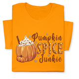 Pumpkin Spice Junkie Fall T-Shirt – Cute Autumn Latte Print, Cozy Pumpkin Drink Tee, Pumpkin Lover Gift, Thanksgiving Season Shirt