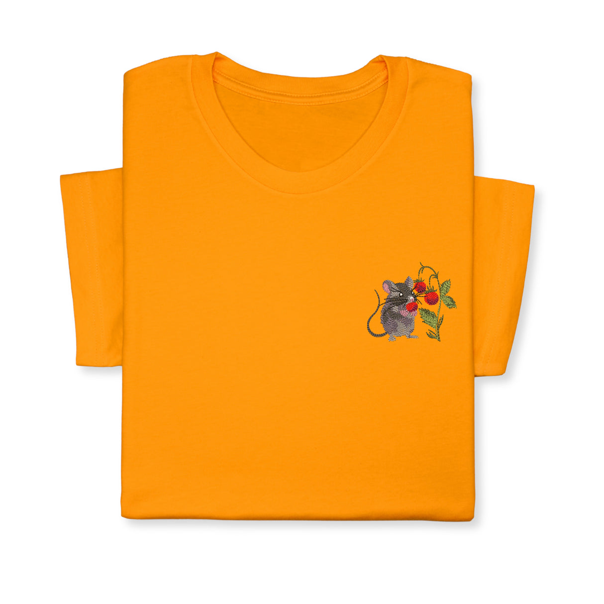 Mouse & Berry Embroidered T-Shirt, Cute Garden Animal Tee, Whimsical Nature Shirt, Funny Rodent Embroidery Gift for Her & Him