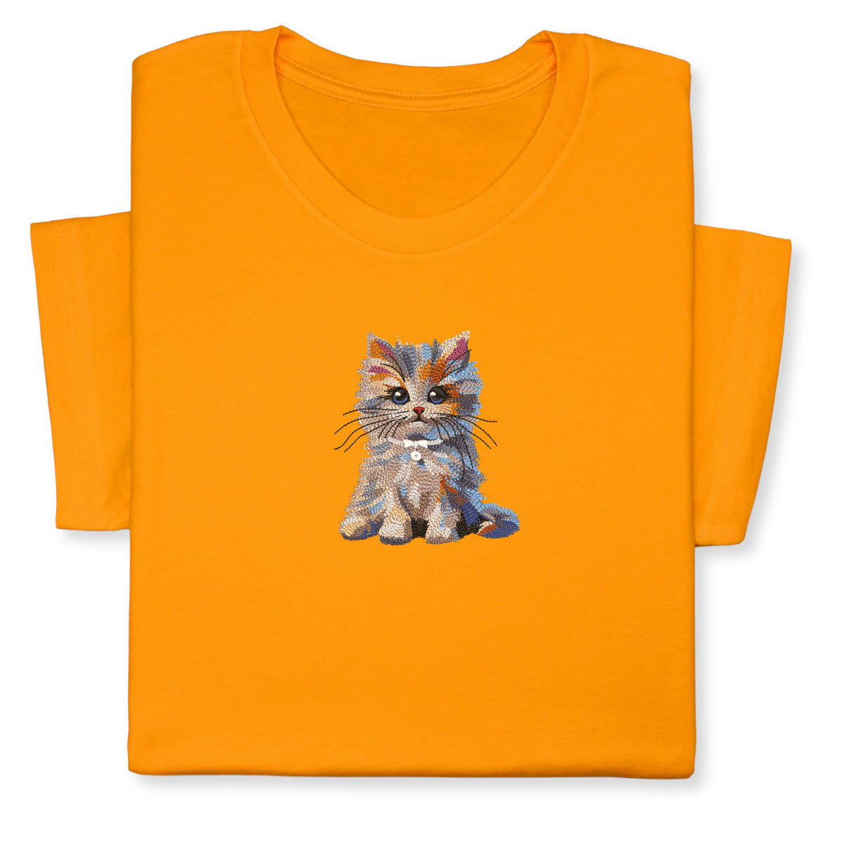 Cute Cat Embroidered T-Shirt, Colorful Kitty Design Tee, Whimsical Animal Lover Gift, Cozy Outfit, Furry Pet Embroidery for Cat Lovers