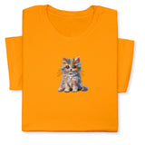 Cute Cat Embroidered T-Shirt, Colorful Kitty Design Tee, Whimsical Animal Lover Gift, Cozy Outfit, Furry Pet Embroidery for Cat Lovers