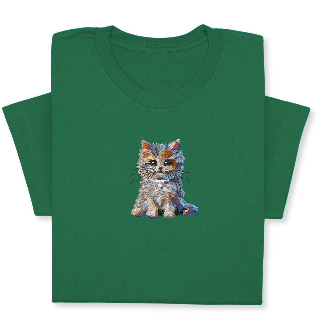 Cute Cat Embroidered T-Shirt, Colorful Kitty Design Tee, Whimsical Animal Lover Gift, Cozy Outfit, Furry Pet Embroidery for Cat Lovers