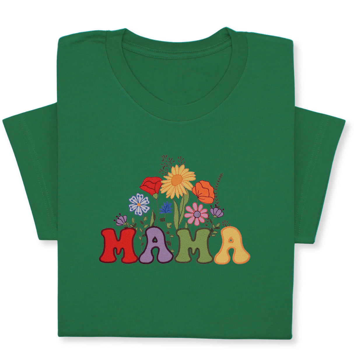 MAMA Floral Embroidered T-Shirt, Retro Flower Design Tee, Colorful Mother's Day Gift, Groovy Mom Shirt, Whimsical Botanical Aesthetic Outfit