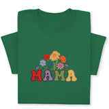 MAMA Floral Embroidered T-Shirt, Retro Flower Design Tee, Colorful Mother's Day Gift, Groovy Mom Shirt, Whimsical Botanical Aesthetic Outfit