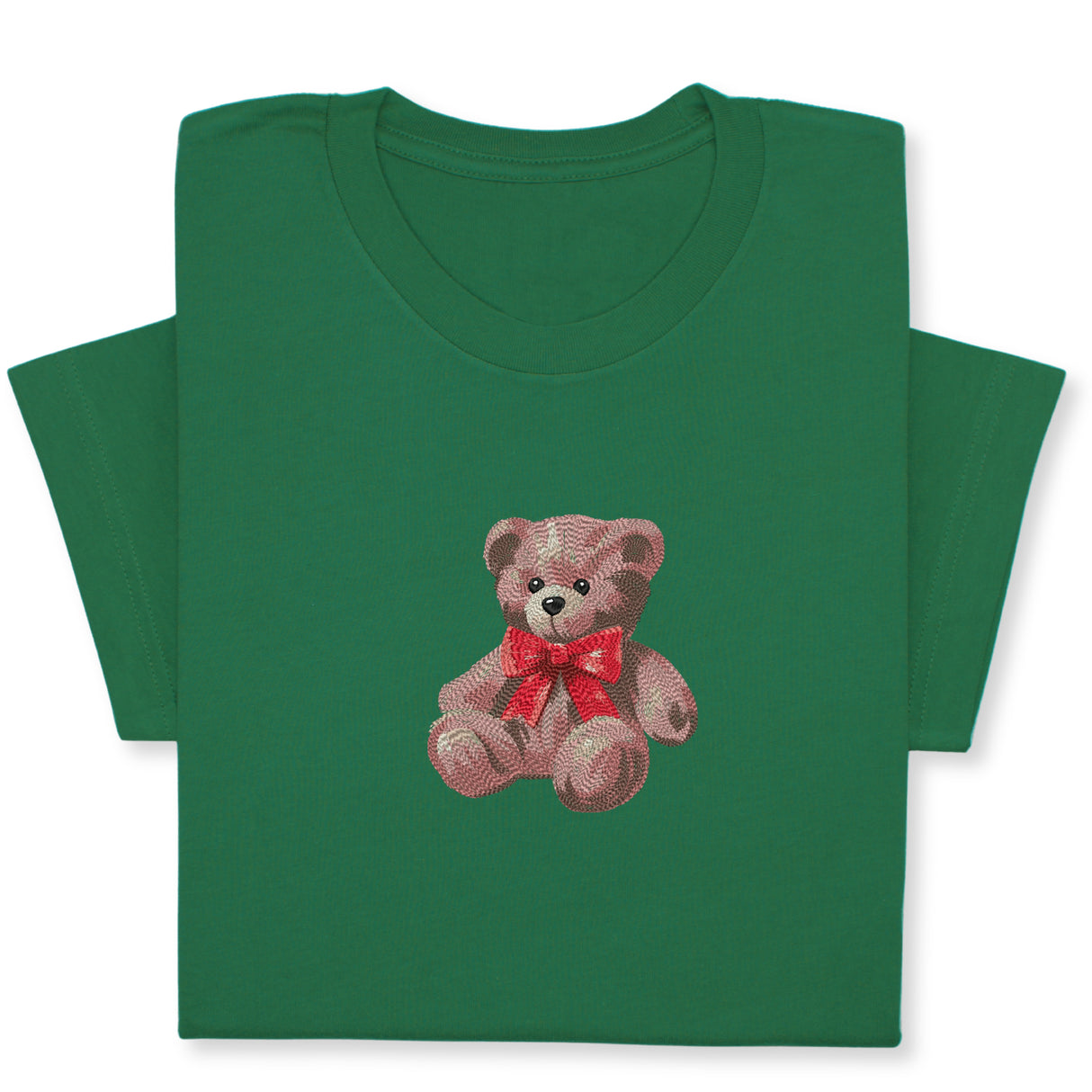 Cute Bear Embroidered T-Shirt, Cute Plush Toy Design, Red Bow Gift Shirt, Soft Aesthetic Tee for Her, Whimsical Embroidery, Cozy Outfit Idea