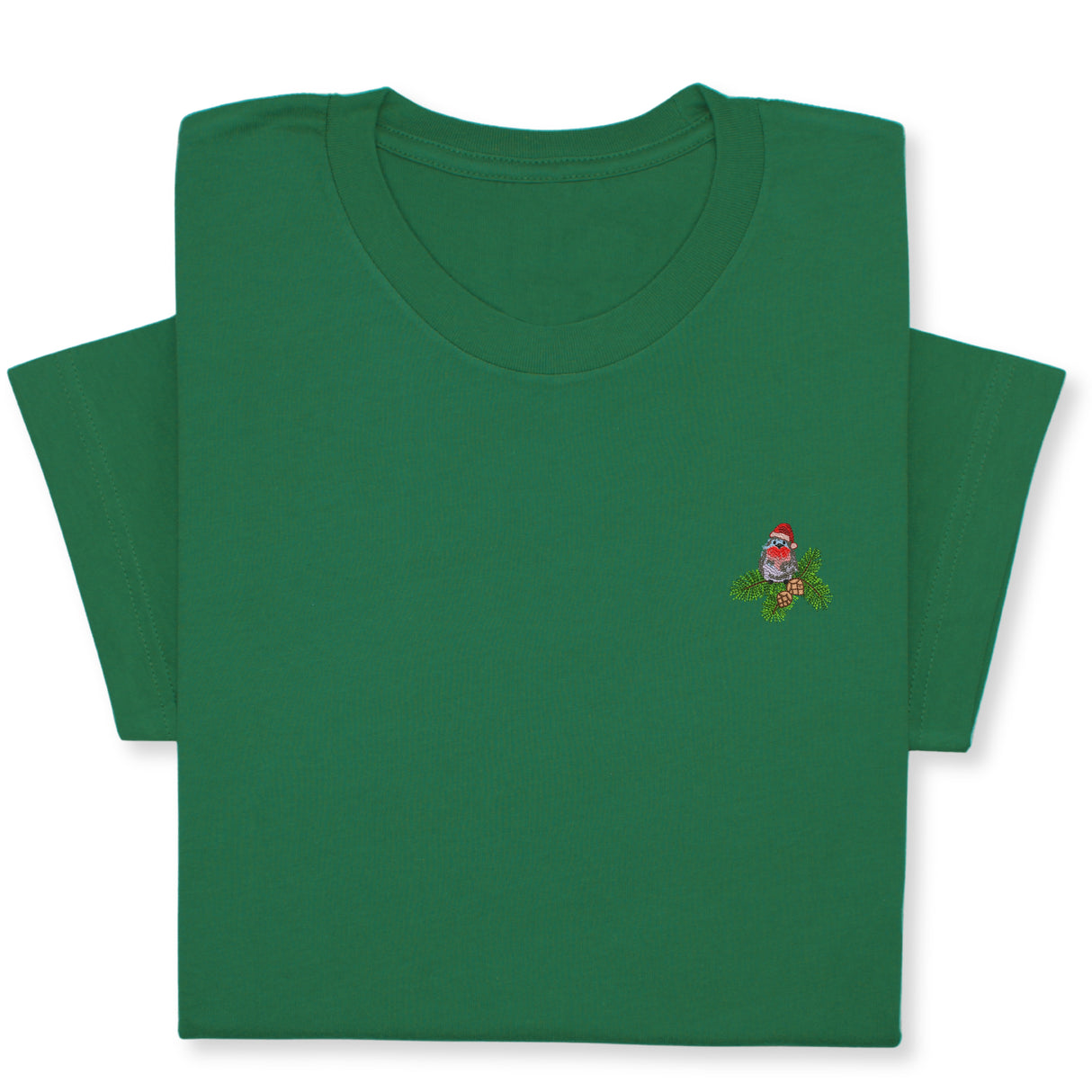 Christmas Bird Embroidered T-Shirt, Festive Robin Tee with Santa Hat, Cute Holiday Nature Shirt, Cozy Minimalist Xmas Gift for Bird Lovers