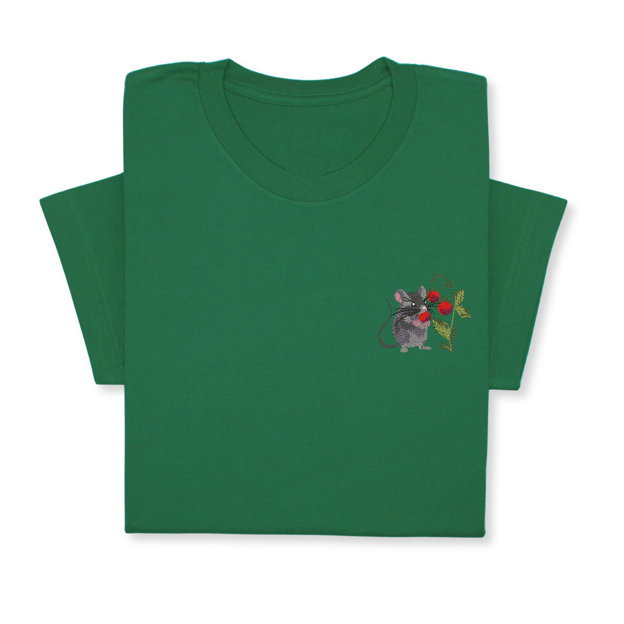 Mouse & Berry Embroidered T-Shirt, Cute Garden Animal Tee, Whimsical Nature Shirt, Funny Rodent Embroidery Gift for Her & Him