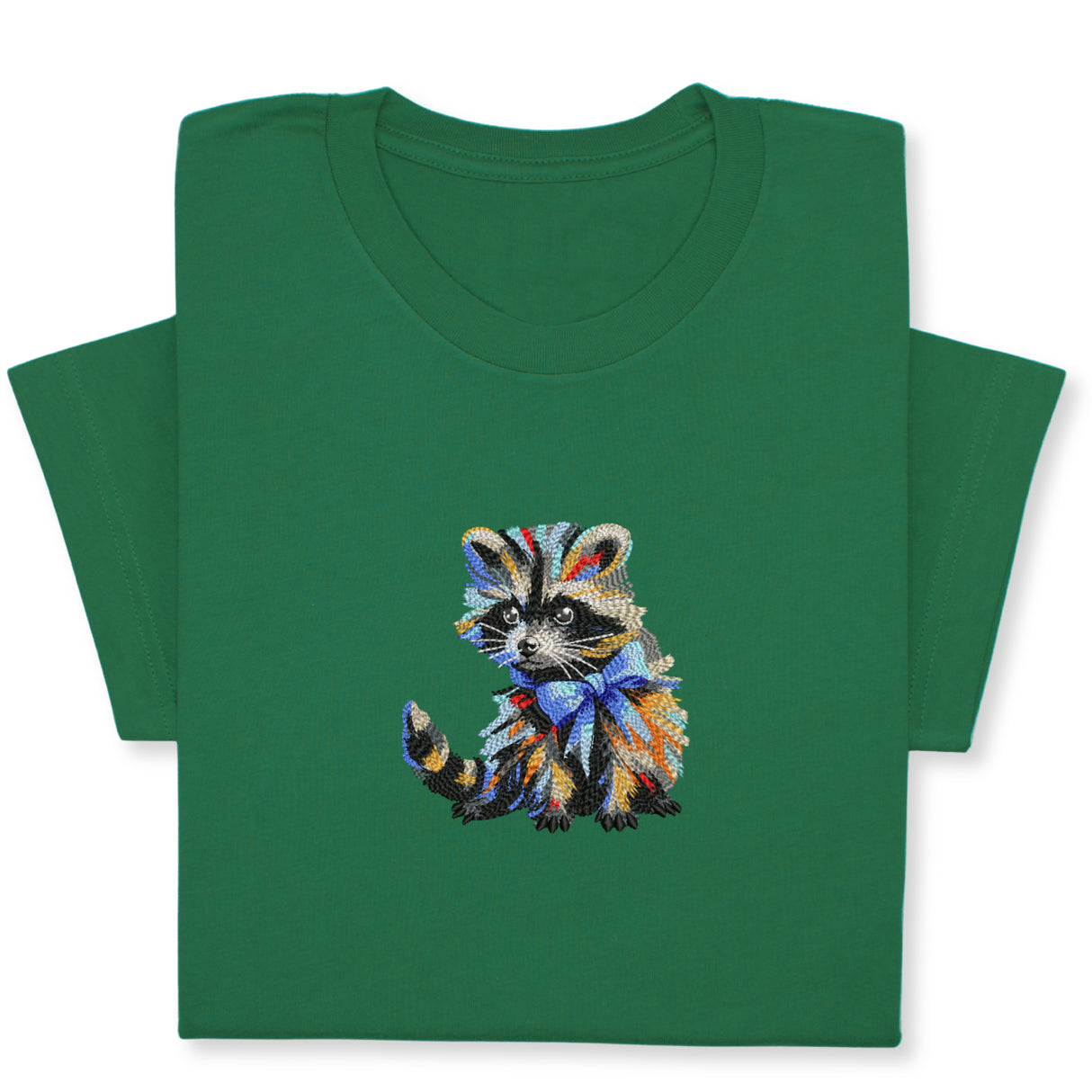 Colorful Raccoon Embroidered T-Shirt, Whimsical Animal Design Tee, Cute Pet Lover Gift, Fun Nature Inspired Shirt, Playful Bowtie Aesthetic