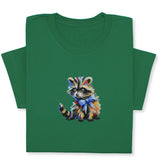 Colorful Raccoon Embroidered T-Shirt, Whimsical Animal Design Tee, Cute Pet Lover Gift, Fun Nature Inspired Shirt, Playful Bowtie Aesthetic