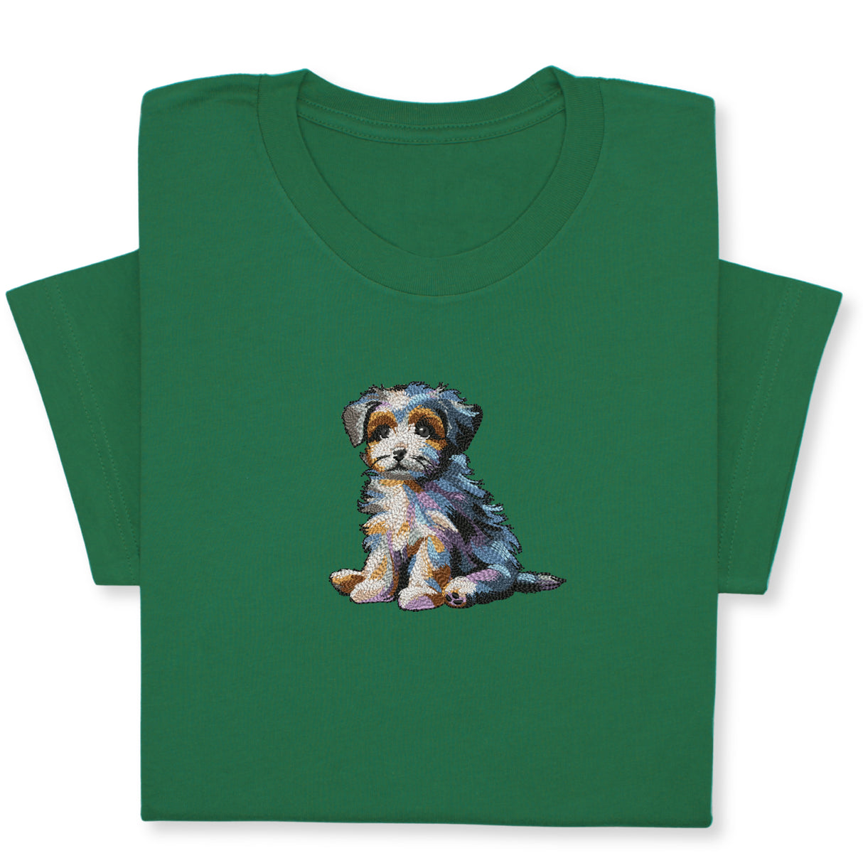 Cute Puppy Embroidered T-Shirt, Colorful Dog Lover Gift, Whimsical Pet Design Tee, Playful Animal Embroidery, Cozy Outfit for Dog