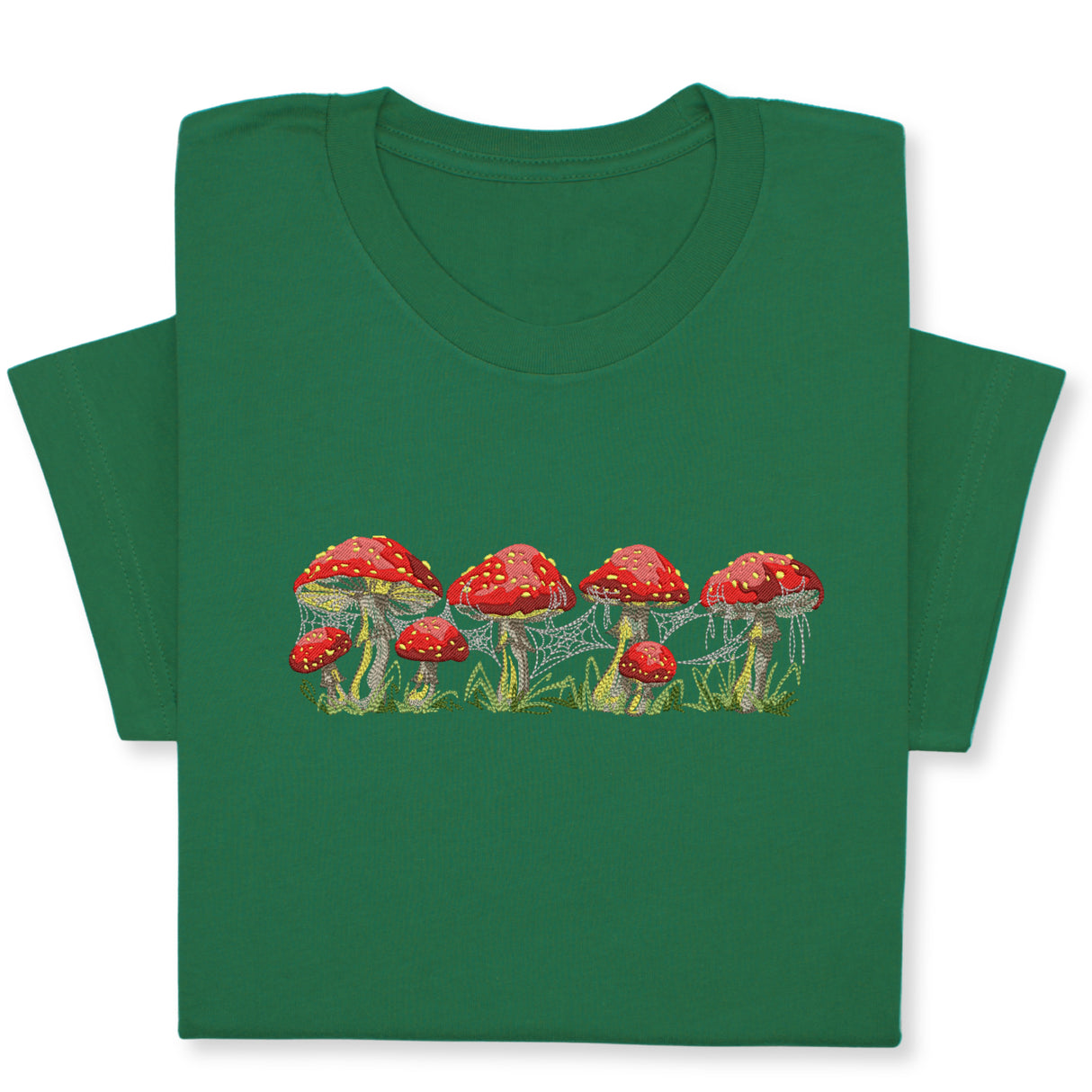 Red Mushrooms Embroidered T-Shirt, Whimsical Amanita Design, Unique Nature-Inspired Tee, Perfect Gift for Mushroom Lovers!
