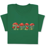 Red Mushrooms Embroidered T-Shirt, Whimsical Amanita Design, Unique Nature-Inspired Tee, Perfect Gift for Mushroom Lovers!