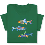 Colorful Fish Printed T-Shirt – Nautical Ocean Patchwork Tee, Sea Life Coastal Gift, Unique Marine-Inspired Beach Shirt, Unisex Summer Outfit