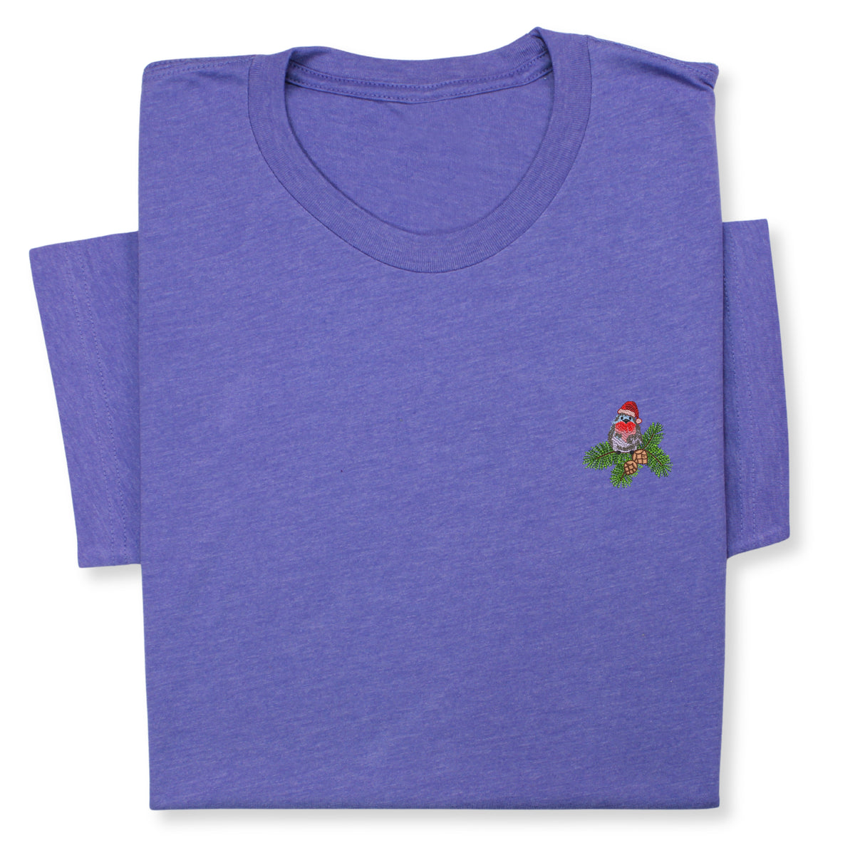 Christmas Bird Embroidered T-Shirt, Festive Robin Tee with Santa Hat, Cute Holiday Nature Shirt, Cozy Minimalist Xmas Gift for Bird Lovers