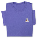 Halloween Ghost T-Shirt with Pumpkin, Cute Spooky Embroidered Tee for Fall & Halloween Season