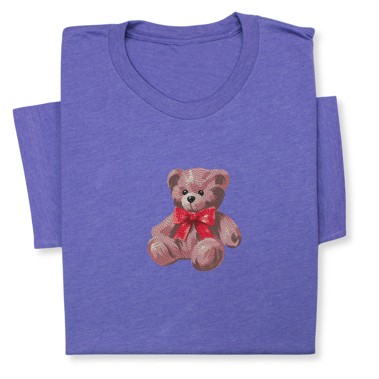 Cute Bear Embroidered T-Shirt, Cute Plush Toy Design, Red Bow Gift Shirt, Soft Aesthetic Tee for Her, Whimsical Embroidery, Cozy Outfit Idea