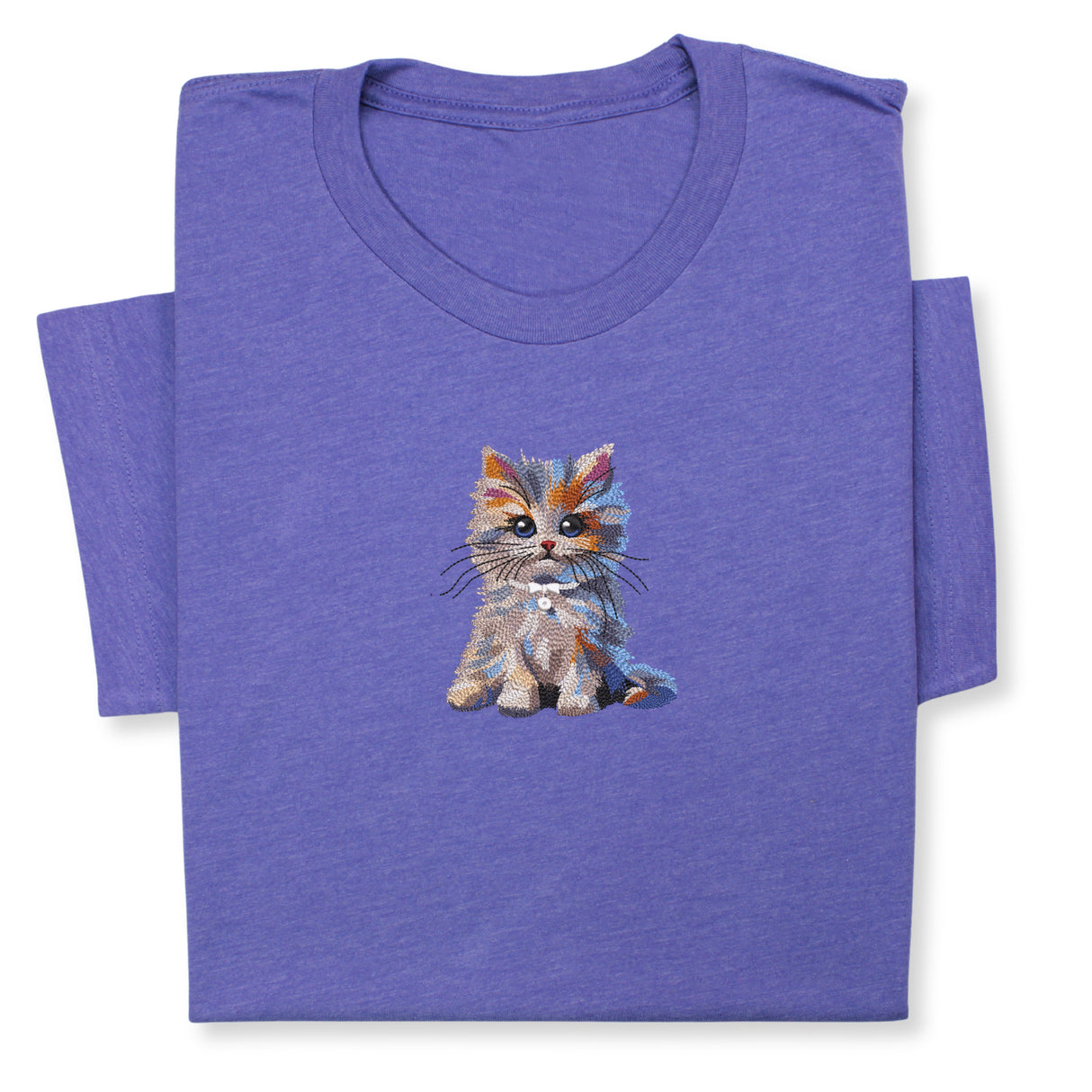 Cute Cat Embroidered T-Shirt, Colorful Kitty Design Tee, Whimsical Animal Lover Gift, Cozy Outfit, Furry Pet Embroidery for Cat Lovers