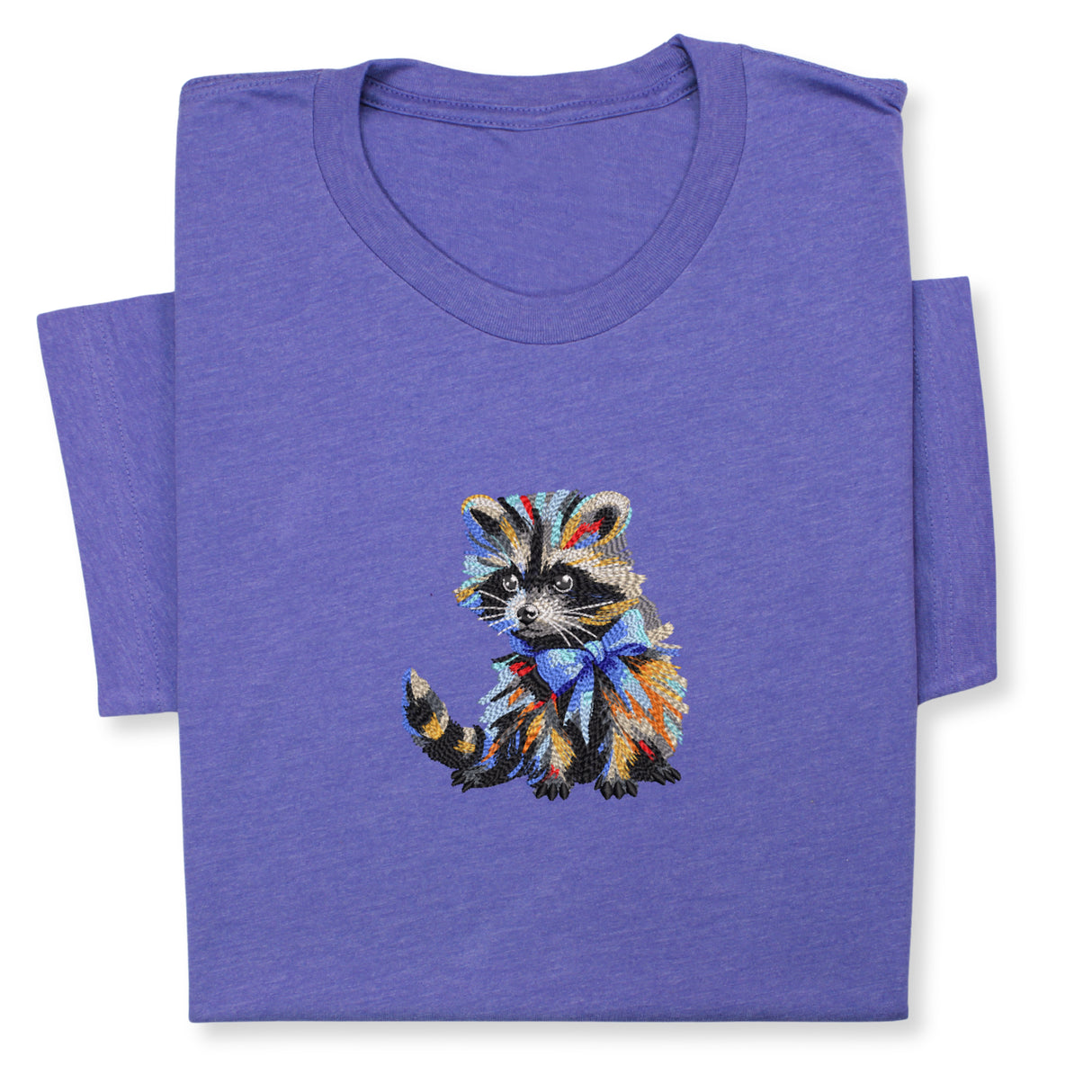 Colorful Raccoon Embroidered T-Shirt, Whimsical Animal Design Tee, Cute Pet Lover Gift, Fun Nature Inspired Shirt, Playful Bowtie Aesthetic