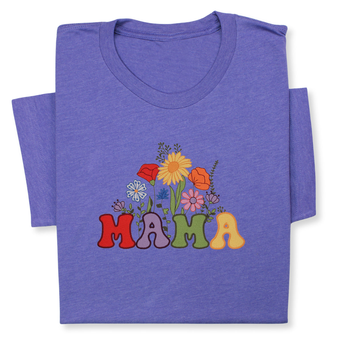 MAMA Floral Embroidered T-Shirt, Retro Flower Design Tee, Colorful Mother's Day Gift, Groovy Mom Shirt, Whimsical Botanical Aesthetic Outfit