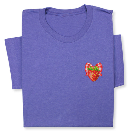 Strawberry Embroidered T-Shirt with Gingham Bow, Cute Cottagecore Fruit Tee, Sweet Aesthetic Summer Shirt, Gift for Her, Picnic Outfit Idea